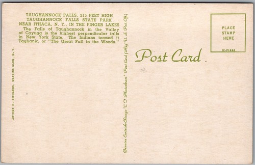 Postcard Ithaca New York Taughannock Falls Finger Lakes Cayuga Valley - Picture 2 of 2
