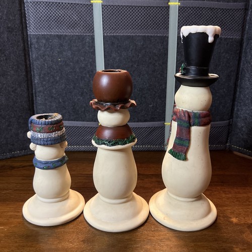 Pupazzo di Neve Vintage 3 Trio Portacandele Natalizio Vacanze Bastone - Foto 6 di 7