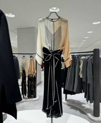 ZARA NWT $129 WOMAN MIXED MIDI DRESS ZW COLLECTION BLACK | 9053