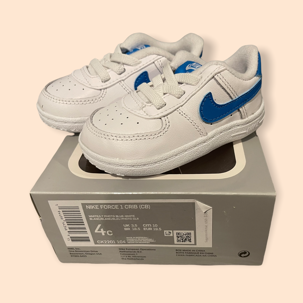 NIKE AIR FORCE 1 CRIB BOOTIE (CB) CK2201-104 WHITE/Blue-White INFANT Size 4C | eBay