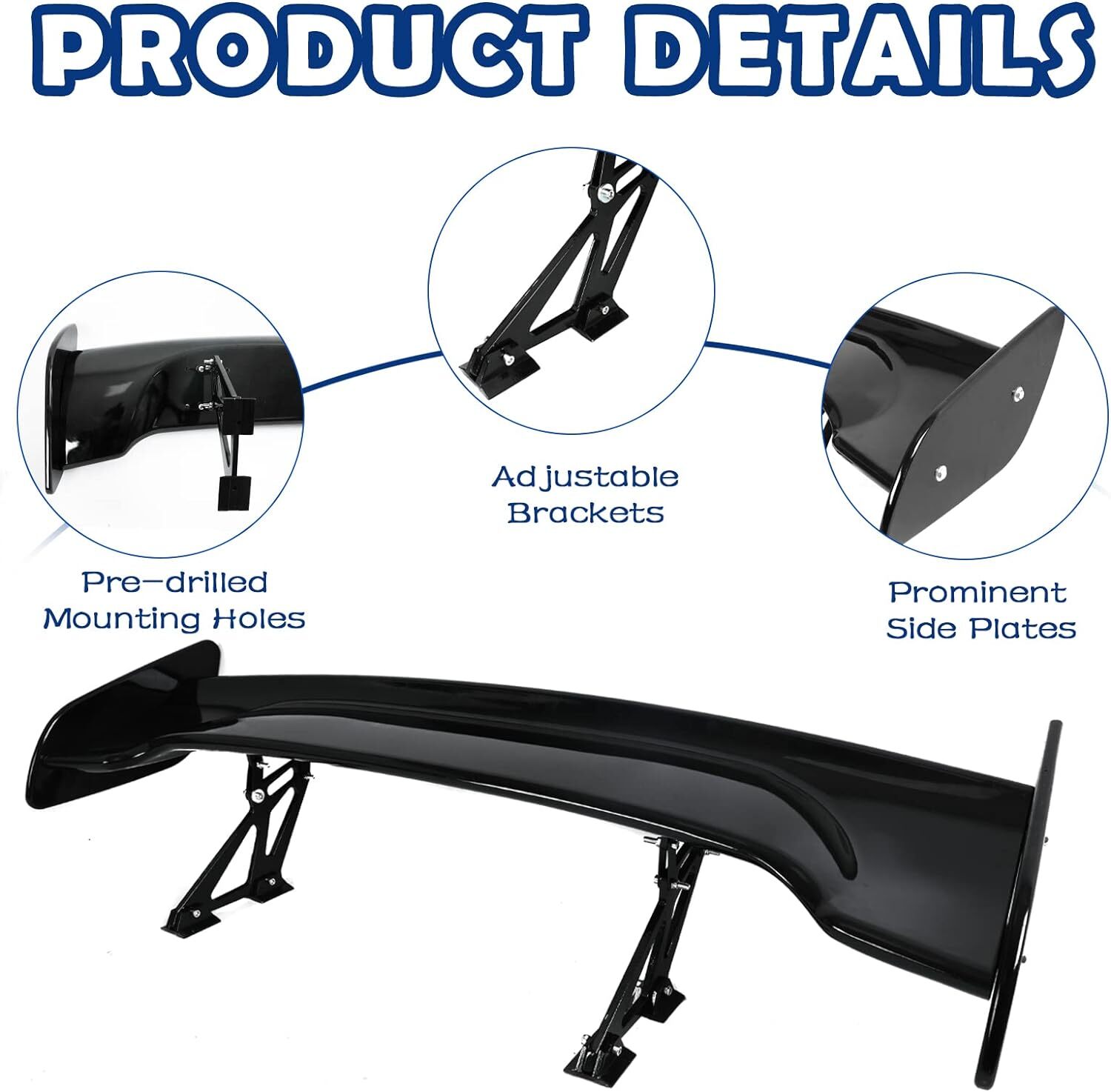 For Audi R8 46" Rear Trunk Spoiler GT Racing Wing Adjustable Glossy Black