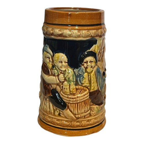 Vintage German Stein Beer Mug Der Trinkt Sein Biey U. Schweige 3 Men Drinking - Picture 4 of 6