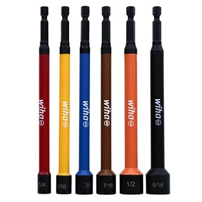 Wiha 70486 Color Coded Magnetic Nut Setter SAE 6 Pc. Set  Assorted Styles 