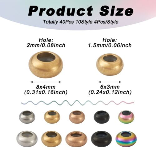 1 Box Rondelle Stainless Steel Beads Slider Beads Stopper Beads Mixed 6~8x3~4mm - Picture 3 of 9