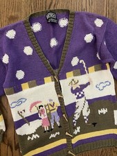 Vintage Berek Purple Golf Theme Ugly Christmas Sweater Cardigan