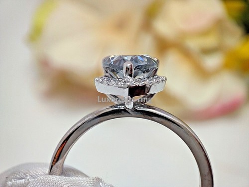 10K White Gold Anniversary Ring, 2.25 Ct Pear Cut Grey Moissanite Vintage Ring, - Picture 9 of 12