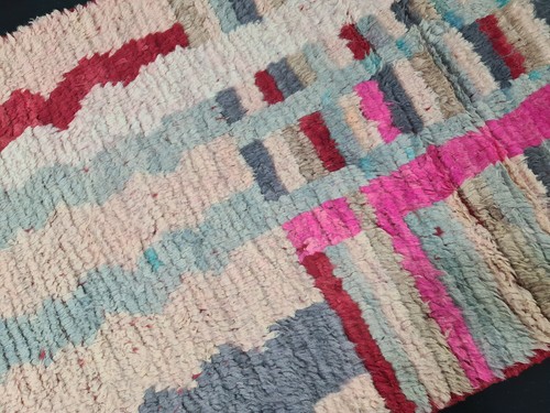 Moroccan Boujaad Vintage Handmade Runner Rug 2'4x10'9 Striped Pink Gray Wool Rug - Picture 7 of 12