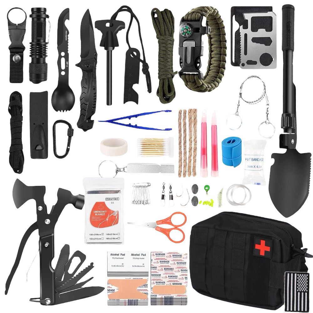 Survival Kit und Erste Hilfe Set, 142 Teile Überlebensausrüstung & Ausrüstung, für Männer Papa Hu