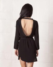 Line & Dot Black Mini Casual Dress Small Womens Low Cut Wrap