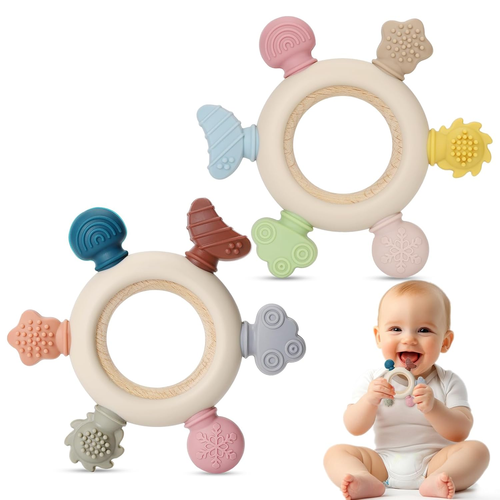 2 Packs Baby Teething Toy for Babies 0-3-6-12,18 Months, BPA Free Silicone & Nat - Picture 11 of 12