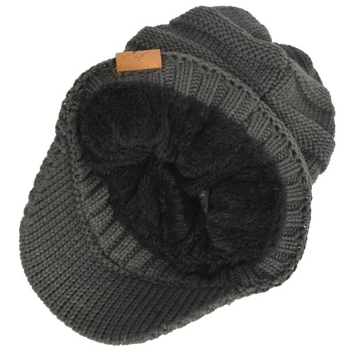 Women# Knit Beanie with Visor Bill Cadet Newsboy Cap Slouchy Ski Warm Winter Hat - Picture 13 of 32