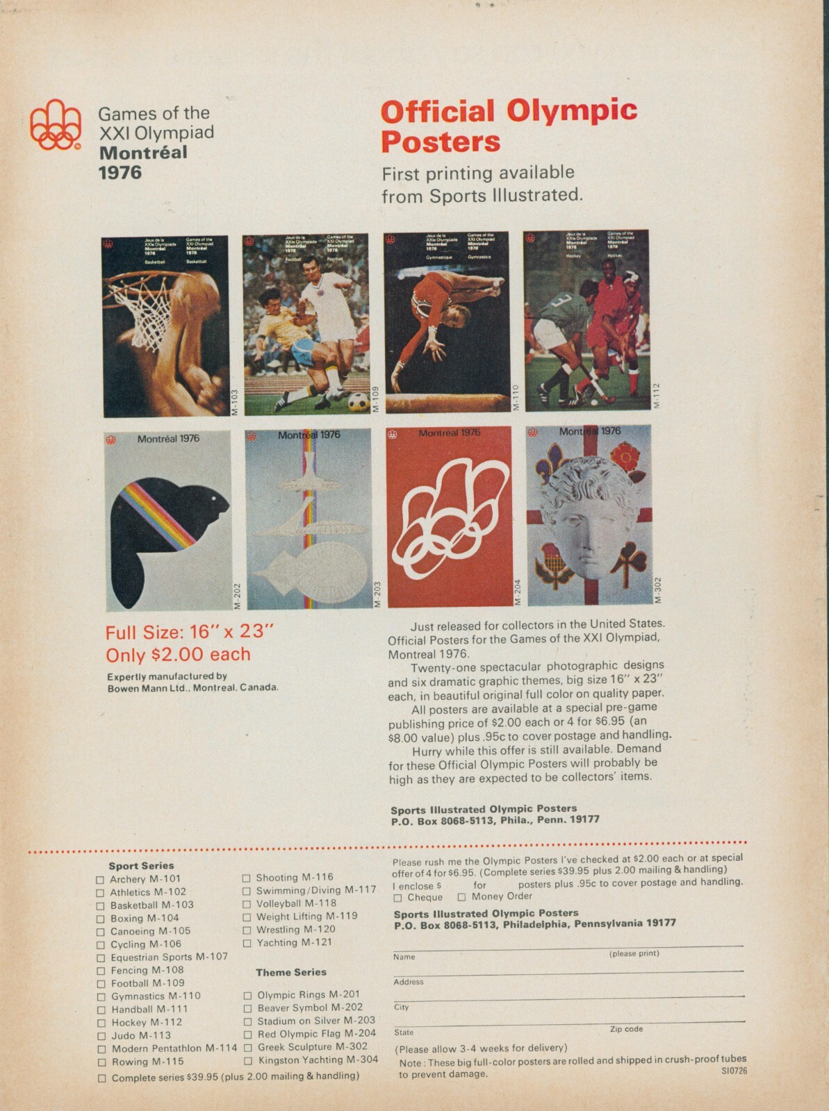 1976 Montreal 1976 Olympics Posters Gymnast Basketball Rings Vtg Print Ad SI13