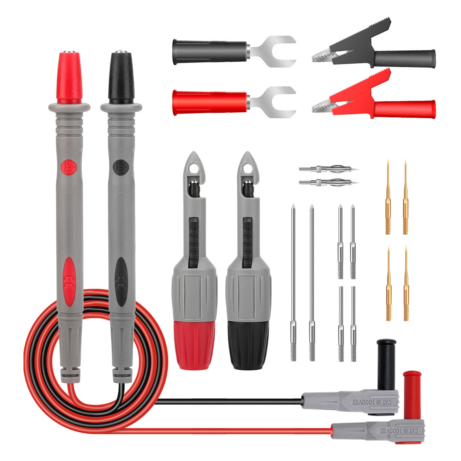 21pcs Multimeter Test Lead Kit with Puncture/Alligator Clips Probes Plugs Wrench