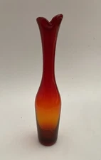 Vtg Mid-Century Blenko Red Orange Glass Vase 12”