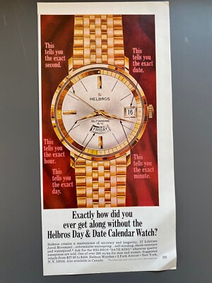 Helbros Date-King Day Date Original 1968 Vintage Watch Advert Uhr Werbung
