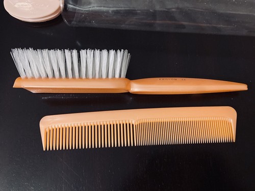 NEW Vintage PROLON Peachy Pink Pearlescent Hairbrush & Comb Nylon Bristles NOS - Picture 3 of 8