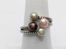 Sterling Silver 925 Multicolor Pearl Bypass Ring Size 7.5