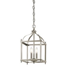 Image of 2 Bulb Ceiling Pendant Light Fitting Brushed Nickel LED E14 60W Bulb