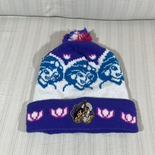 RARE Vintage Disney ALADDIN Beanie Hat Kids JASMINE Purple Knit Pompom 90s T1