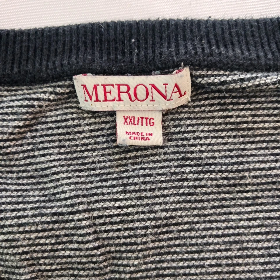 Винтажный Merona v-образным вырезом мужской черный и серый пуловер толстовка с длинным рукавом размер 2XL - Изображение 3 из 4