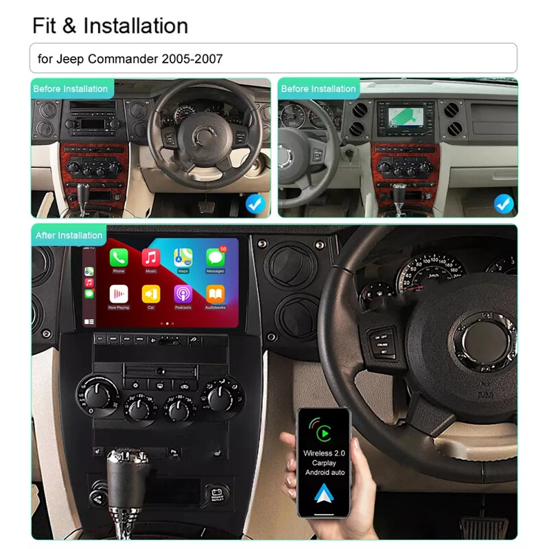 9'' 4+64GB For Jeep Commander 2005-2007 Car Radio Carplay Android 13 Stereo GPS - Imagen 2 de 4