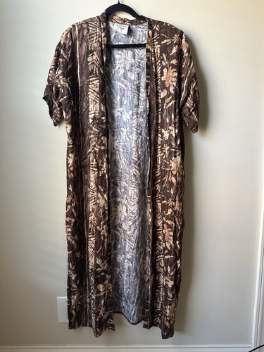 Vintage Tropical Open Front Duster Womens 90s Palm Leaf Print Hawaiian Floral - Picture 1 of 6