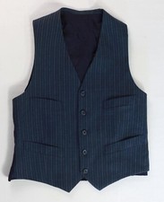 Vintage Waistcoat Vest Wool Blue-Gray Striped 36-38