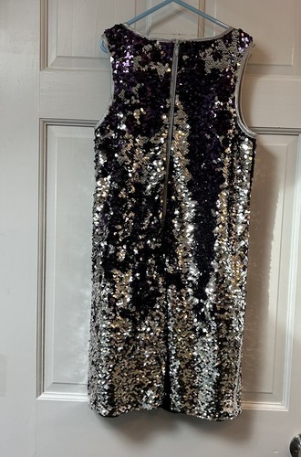 Lavender by Us Angels Silver & Purple Flippable Sequin Sleeveless Dress Sz 10/12 - Picture 3 of 5