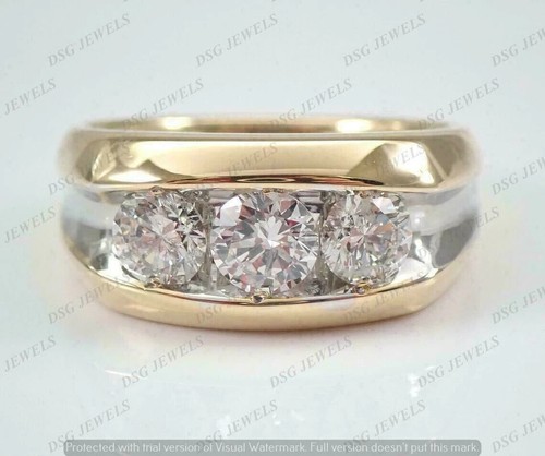 Men's Engagement Wedding Ring 3Ct Real Moissanite 14k Yellow Gold Plated Silver