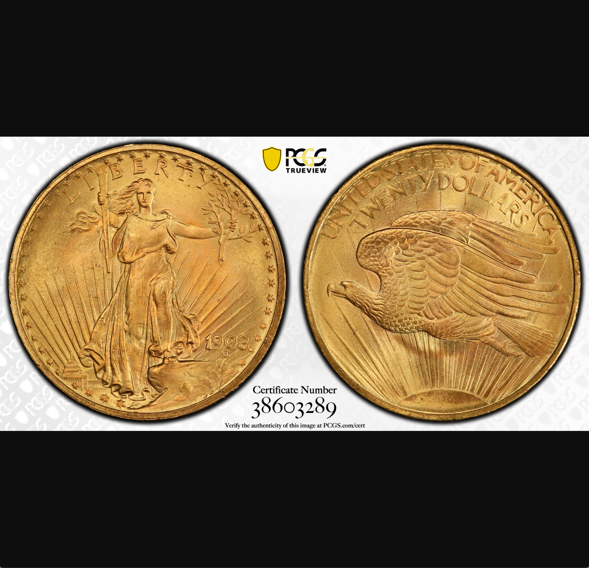 1908 PCGS MS68 No Motto $20 Saint Gaudens Double Eagle IMPOSSIBLY