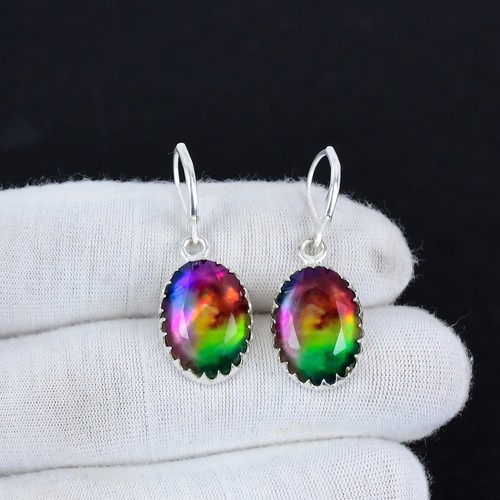 Elegant Ammolite Gemstone Handmade 925 Sterling Silver Earrings For Women Gifts - Picture 2 of 4