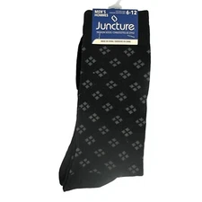 Mens Juncture Fashion Socks Size 6-12 Black Geometric Pattern Polyester/Spandex