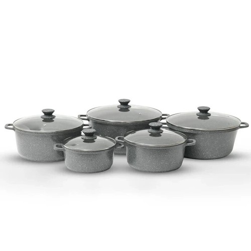 Aluminium 5Pcs Die-Cast Stockpot Set with Glass Lids Non-Stick Casserole Set