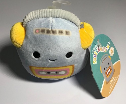 Squishmallows Casja Dog Toy Blue Cassette Player Crinkle Squeaky Plush 4”x3” NEW