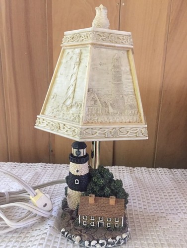 Vintage Small Lighthouse Lamp Plastic Shade Depicting 3D Lighthouses