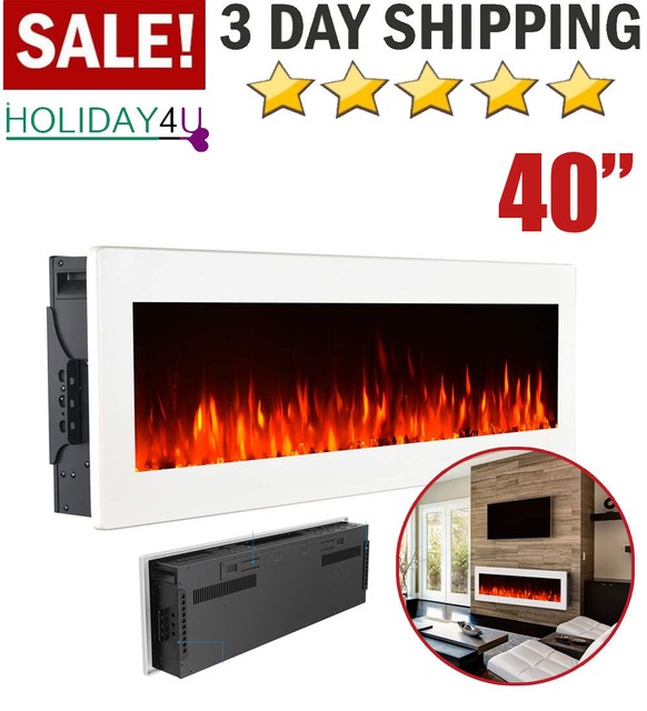 3gplus Wall Recessed Electric Fireplace Crystal Stone Flame Effect