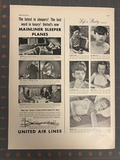 1937 Vintage United Air Lines Mainliner Sleeper Planes Luxury Flight Print Ad D2