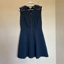 Rebecca Taylor Blue Sleeveless Quilted Zip-Front Fit  Flair Dress Size 6