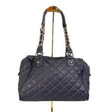 Paradox Navy Blue Genuine Leather Chain Strap Quilted Satchel Shoulder Hand Bag