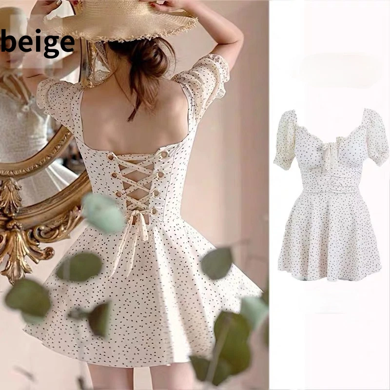 Damen Badeanzug Badebekleidung Puffärmeln Schwimmen Kleid Punkta one piece Binde - Bild 2 von 4