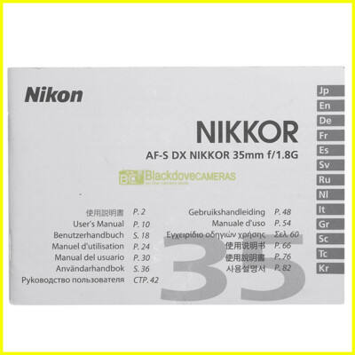 Handbuch für Nikon AF-S DX 35mm Objektive. f1,8 G Anleitung Italienisch EN FR DE