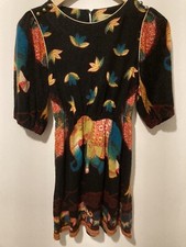 NWOT Vintage Orion Black Acrylic/Wool Dress w Colourful Elephant Print One Size