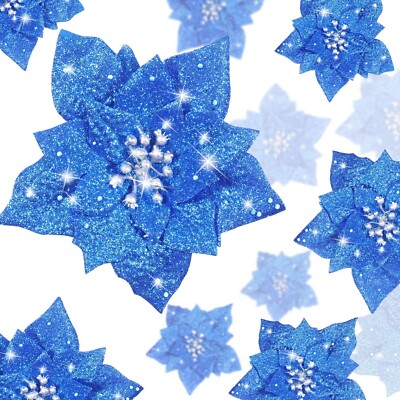 WILLBOND 36 Teile Weihnachten Glitzer Weihnachtsstern Kunstblumen Weihnachten - Blau