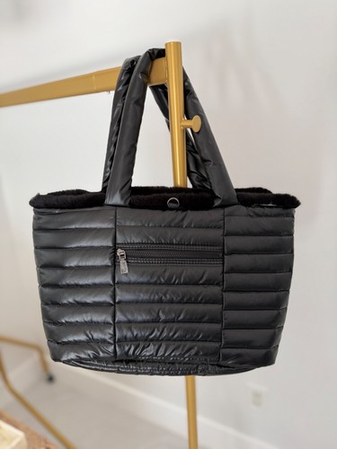 Think Royln Duplex Reversible Faux Fur Tote Travel Shoulder Work Gym Bag Black - Picture 7 of 12