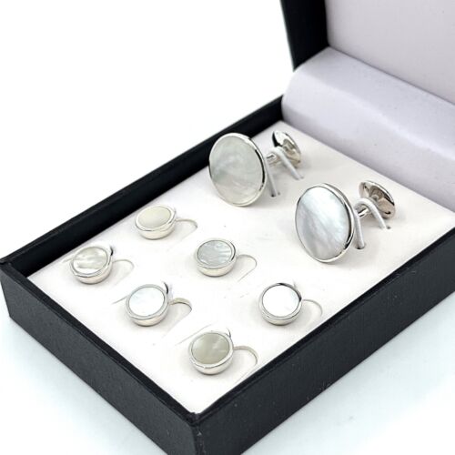 Cufflinks And Six Studs Dress Shirt Set 925 Sterling Silver English Hallmarks - Picture 7 of 10