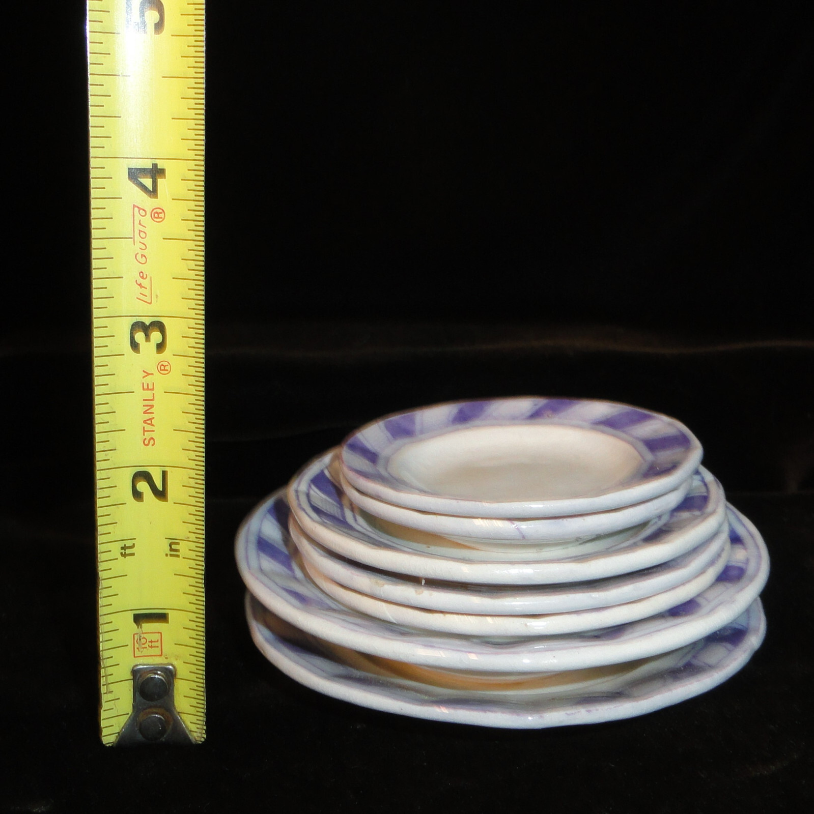 Set of 7 Staffordshire Childs Toy Dinner Set Plates Purple Ironstone STRIPE 1820