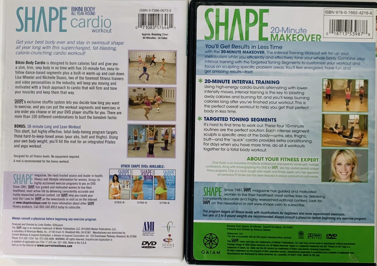 Shape Cardio Workout Bikini Body All Year Round 20 Minute Workout Lot Of 2 DVD