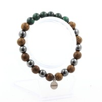 Armband Malachit Aus Kongo + Perlen HäMatit + Holz 8 Mm. Made In Frankreich