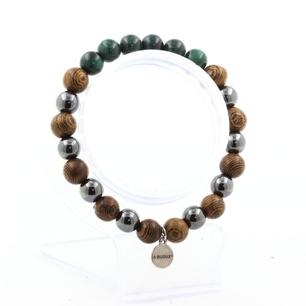 Armband Malachit Aus Kongo + Perlen HäMatit + Holz 8 Mm. Made In Frankreich-image
