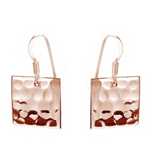 Authentic Hammered Texture Square Dangle Earrings 14K Rose Gold Plated 925 Sterling Silver